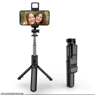 4 in 1 Selfie Stick Tripod with Light & Bluetooth Remote |Foldable & Extendable (70cm) Mobile Holder