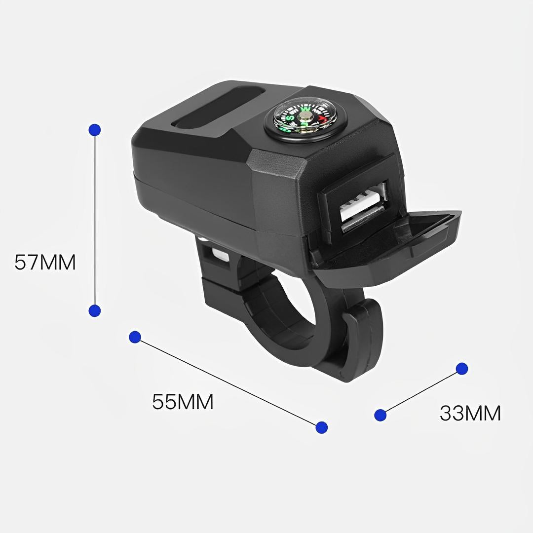 Motorcycle USB Fast Charger with Compass – Waterproof & High-Speed Charging