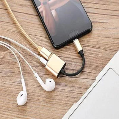 3 in 1 Type C Charging Cable - Black & Golden - Compatible with Headsets (1 Pcs)