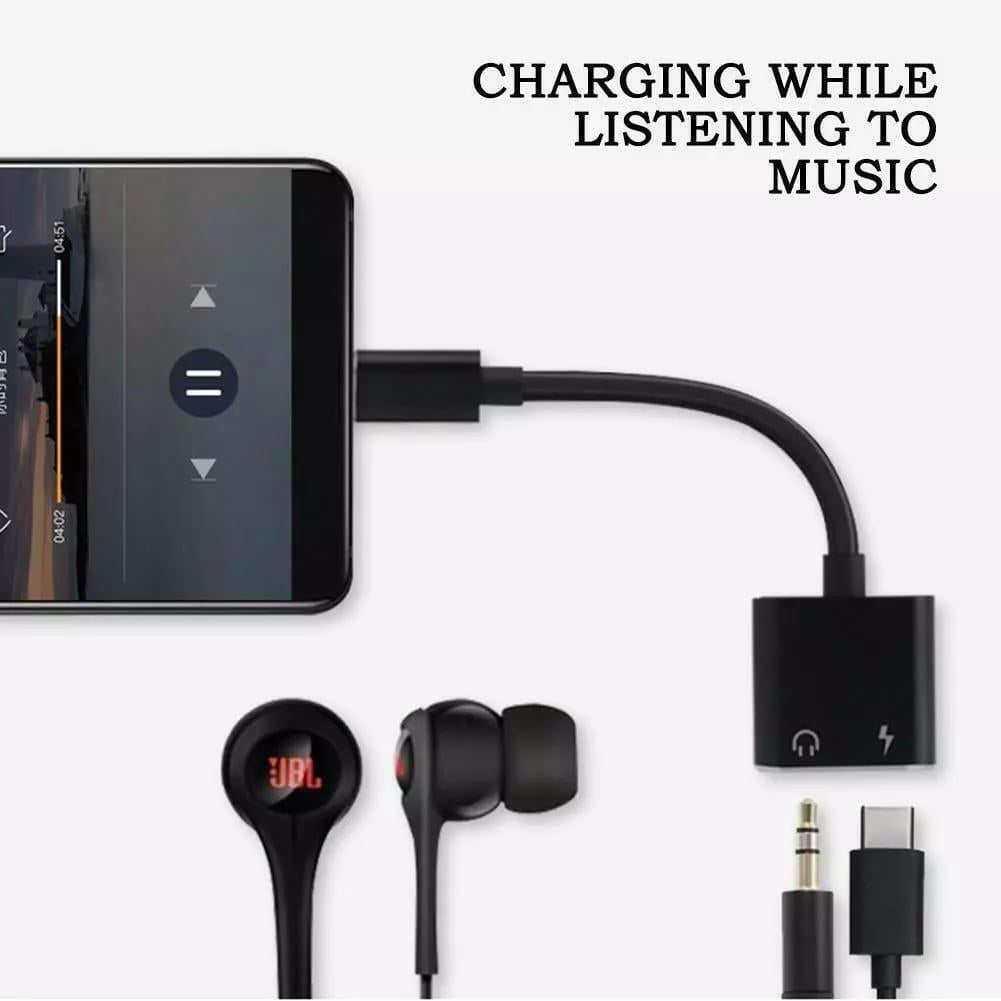 3 in 1 Type C Charging Cable - Black & Golden - Compatible with Headsets (1 Pcs)